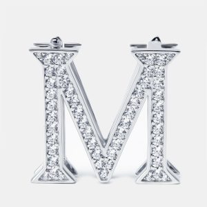 Letter M Crystals Sterling Silver Bag Charm, Luggage Accessories - Luxury Closet