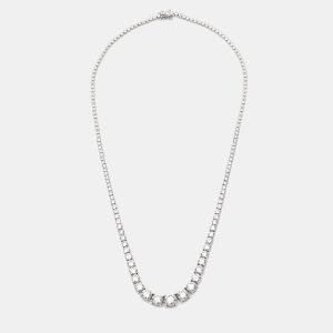 11.00 cts Round Brilliant Cut 18k White Gold Lab Grown Diamonds Graduating Necklace, Necklaces - Luxury Closet