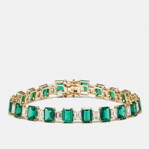 16.5 cts Lab Grown Emerald, Emerald Cut Diamonds 18k Yellow Gold Bracelet, Bracelets - Luxury Closet