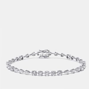 3.9 cts Pear, Round Lab Grown Diamonds 18k White Gold Bracelet, Bracelets - Luxury Closet