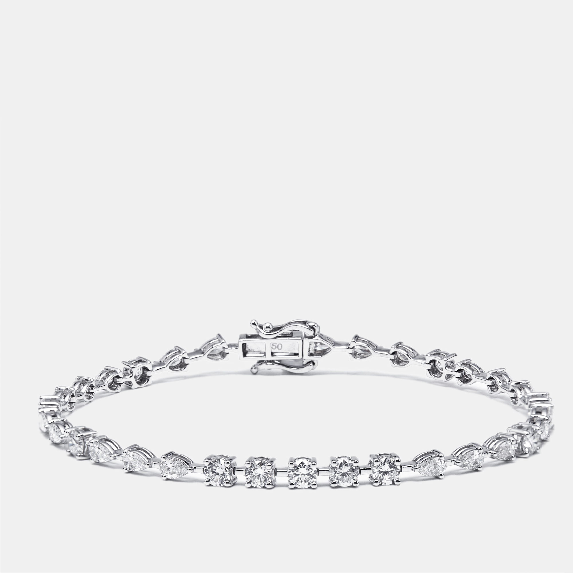 3.9 cts Pear, Round Lab Grown Diamonds 18k White Gold Bracelet, Bracelets - Luxury Closet