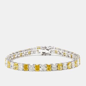 20.77 cts Fancy Yellow Radiant, Radiant Lab Grown Diamonds 18k White Gold Bracelet, Bracelets - Luxury Closet