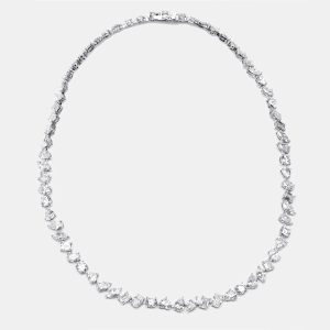 35.5 cts Oval, Pear, Marquise, Emerald Cut, Heart, Round Lab Grown Diamonds 18k White Gold Necklace, Necklaces - Luxury Closet