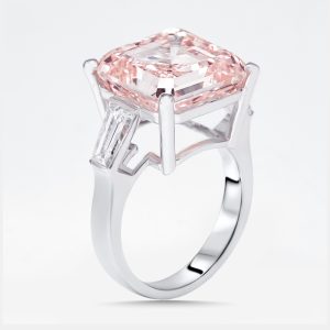 13 cts Pink Asscher, Trapezoid Lab Grown Diamonds 18k White Gold Ring Size 51, Rings - Luxury Closet