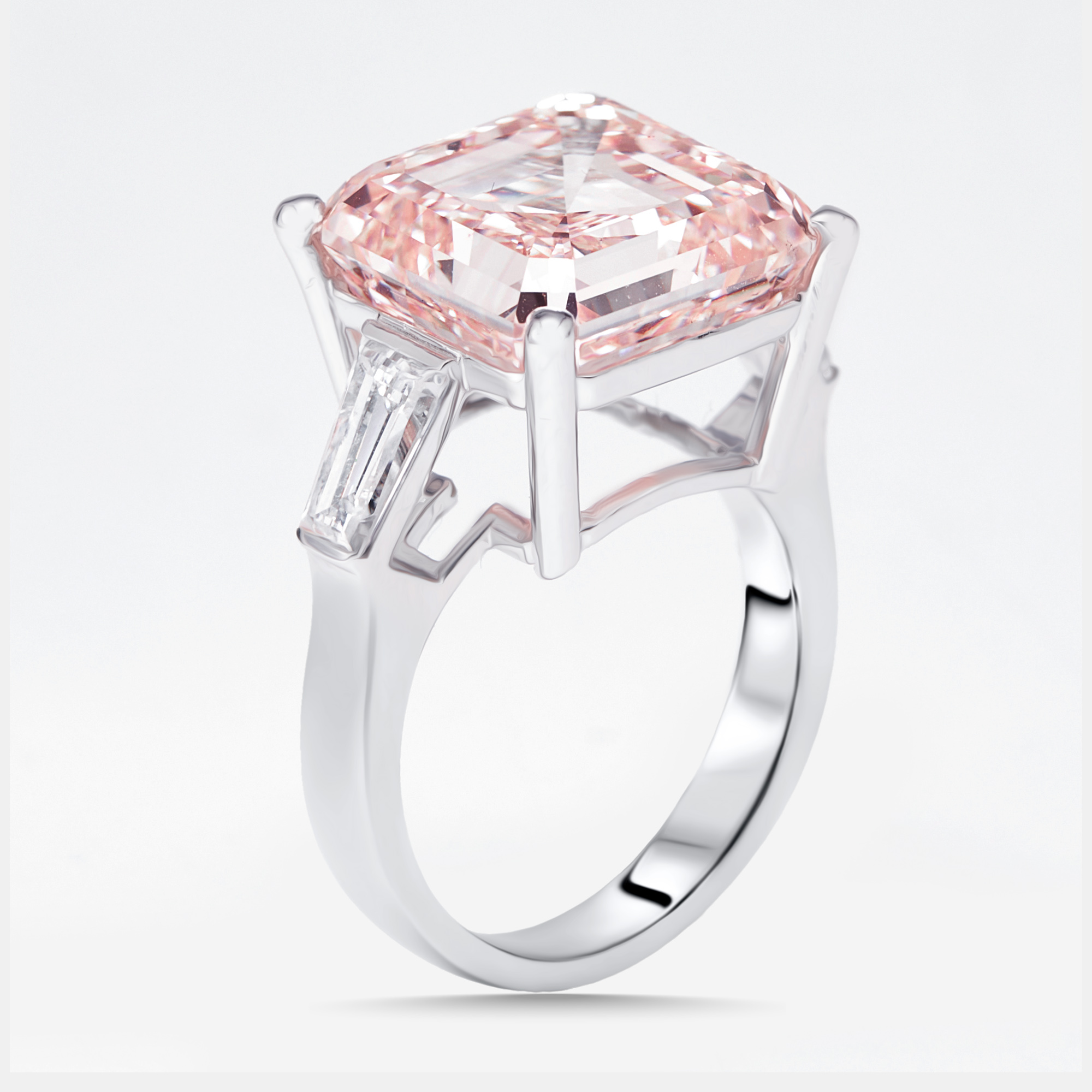 13 cts Pink Asscher, Trapezoid Lab Grown Diamonds 18k White Gold Ring Size 51, Rings - Luxury Closet