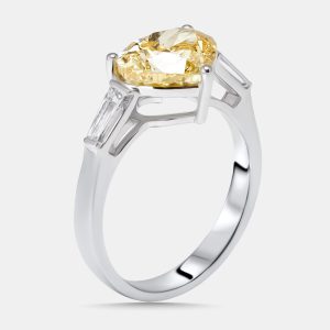 3.4 cts Fancy Yellow Heart, Trapezoid Lab Grown Diamonds 18k White Gold Ring Size 52, Rings - Luxury Closet