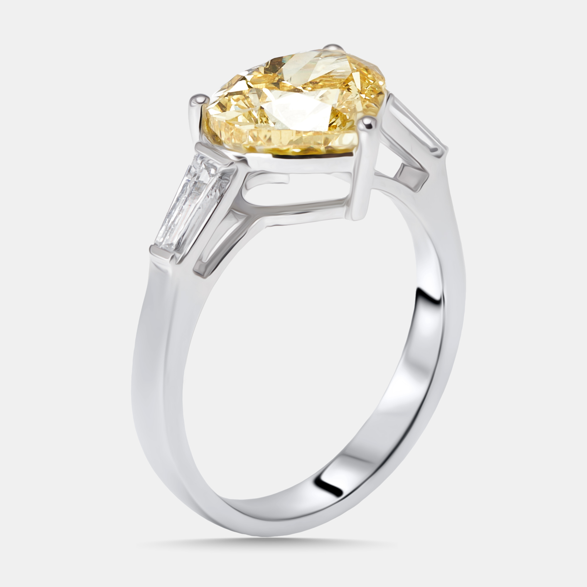 3.4 cts Fancy Yellow Heart, Trapezoid Lab Grown Diamonds 18k White Gold Ring Size 52, Rings - Luxury Closet