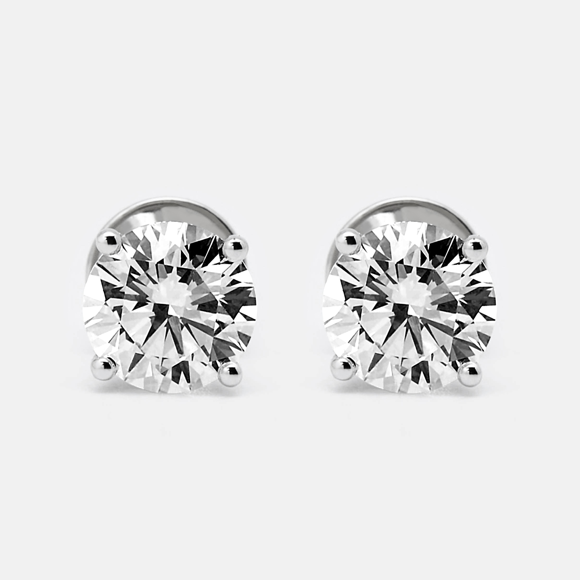 2 cts Round Lab Grown Diamonds 18k White Gold Earrings, Earrings - Luxury Closet