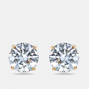6 cts Round Lab Grown Diamonds 18k Yellow Gold Earrings, Earrings - Luxury Closet