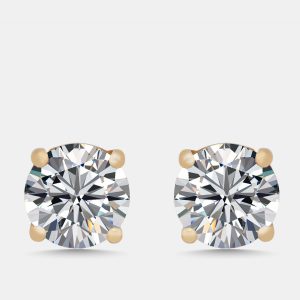 2 cts Round Lab Grown Diamonds 18k Yellow Gold Earrings, Earrings - Luxury Closet