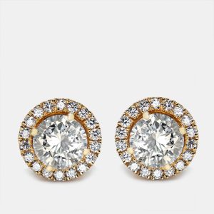 2.3 cts Round Lab Grown Diamonds 18k Yellow Gold Earrings, Earrings - Luxury Closet