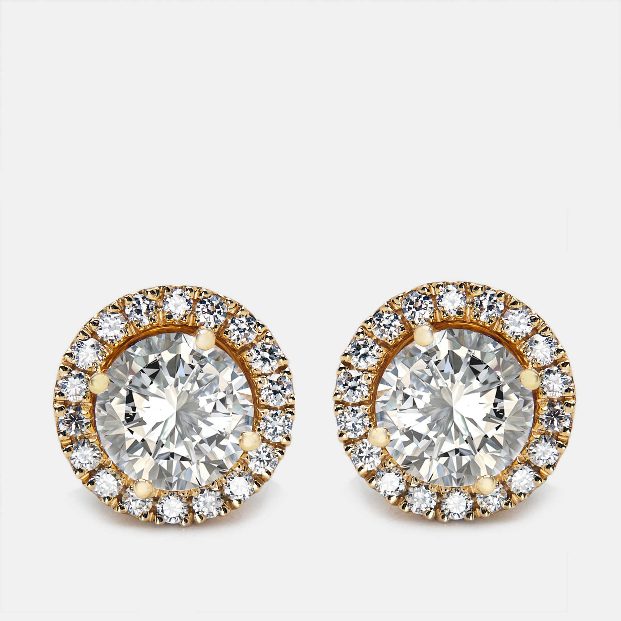 1.4 cts Round Lab Grown Diamonds 18k Yellow Gold Earrings, Earrings - Luxury Closet