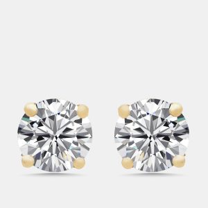 1 cts Round Lab Grown Diamonds 18k Yellow Gold Earrings, Earrings - Luxury Closet