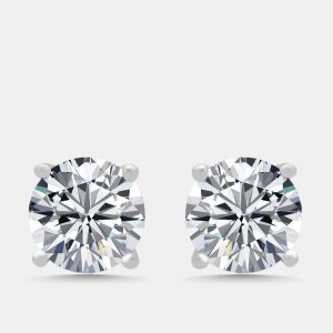 3 cts Round Lab Grown Diamonds 18k White Gold Earrings, Earrings - Luxury Closet