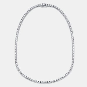 17.8 cts Round Lab Grown Diamonds 18k White Gold Necklace, Necklaces - Luxury Closet