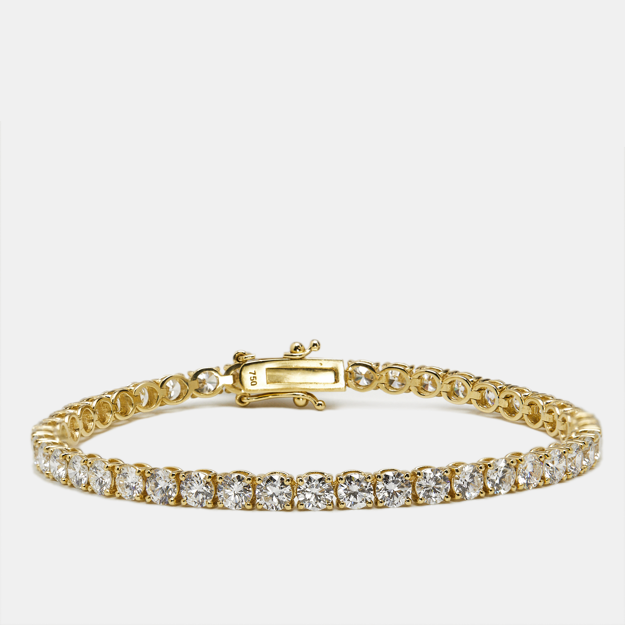 7.20 cts Round Brilliant Cut Lab Grown Diamonds 18k Yellow Gold Tennis Bracelet, Bracelets - Luxury Closet