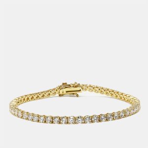 5.30 cts Round Brilliant Lab Grown Diamonds 18k Yellow Gold Tennis Bracelet, Bracelets - Luxury Closet