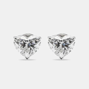 4.00 cts Heart Brilliant Cut 18k White Gold Stud Earrings, Earrings - Luxury Closet