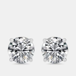 4.04 cts Round Cur Lab Grown Diamond 18K White Gold Push Back Earring, Earrings - Luxury Closet