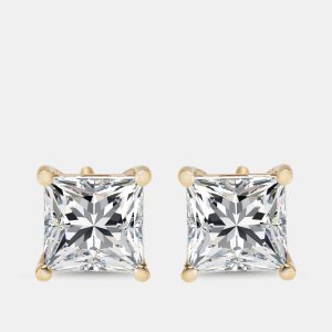 2.20 cts Princess Cut Lab Grown Diamond 18K Yellow Gold Screw Back Earring, Earrings - Luxury Closet