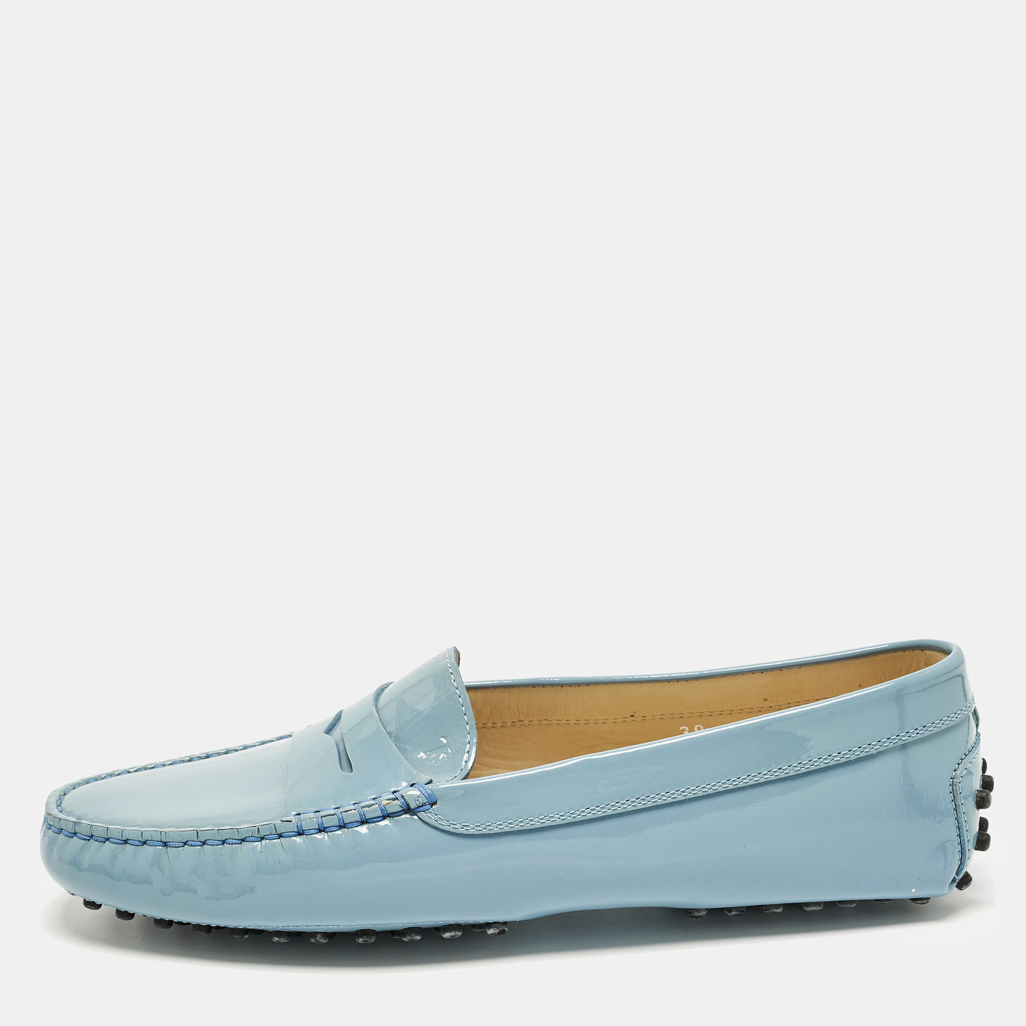 Tod's Gommino Size 39 Blue Patent Leather Loafers, Loafers & Slip-Ons - Luxury Closet