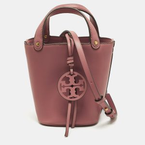 Tory Burch Miller Mini Dark Pink Leather Bucket Bag, Handbags - Luxury Closet