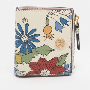 Tory Burch Robinson White/Multicolor Floral Print Leather Compact Wallet, Wallets & Money Clips - Luxury Closet
