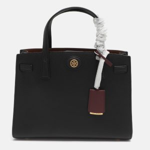 Tory Burch Robinson Small Black Leather Satchel, Satchels - Luxury Closet