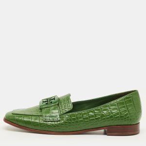 Tory Burch Georgia Size 39 Green Croc Embossed Leather Loafers, Loafers & Slip-Ons - Luxury Closet