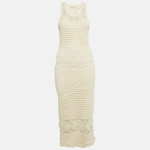 Tory Burch White Crochet Sleeveless Midi Dress M, Dresses - Luxury Closet