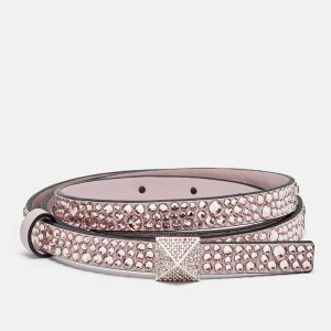 Valentino One Stud Crystal Embellished 90 CM Waist Belt Pink Leather, Belt Buckles - Luxury Closet