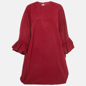 Valentino Red Gabardine Gathered Sleeve Oversized Mini Dress S, Dresses - Luxury Closet