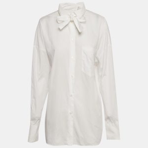 Valentino White Cotton Tie Up Collar Oversized Shirt S, Shirts & Tops - Luxury Closet
