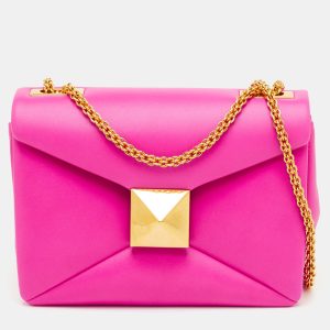 Valentino One Stud Fuchsia Pink Leather Chain Shoulder Bag, Shoulder Bags - Luxury Closet