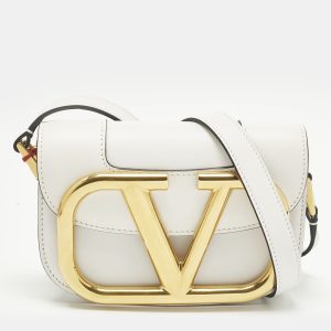Valentino Supervee Small White Leather Shoulder Bag, Shoulder Bags - Luxury Closet