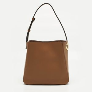 Valentino VLogo Brown Leather Bucket Bag, Handbags - Luxury Closet