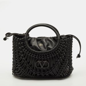 Valentino Allknots VLogo Black Woven Leather Tote, Tote Handbags - Luxury Closet