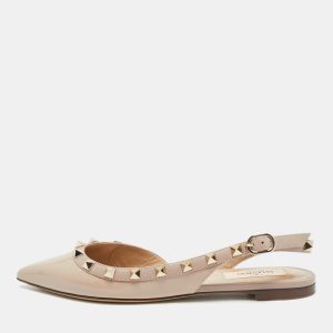 Valentino Rockstud Size 35 Beige Patent Leather Slingback Ballet Flats, Flats - Luxury Closet