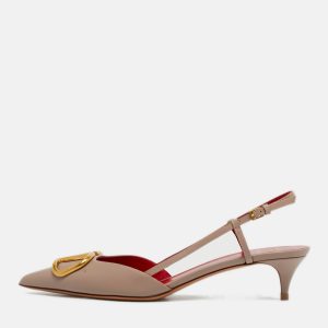 Valentino VLogo Size 38 Beige Leather Slingback Pumps, Pumps - Luxury Closet