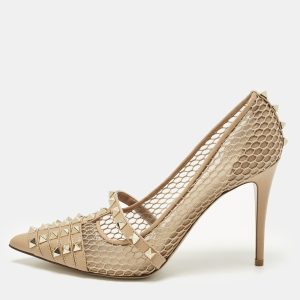 Valentino Alcove Size 38.5 Beige Leather and Mesh Pumps, Pumps - Luxury Closet