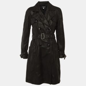 Versace Black Patterned Cotton Trench Coat S, Coats & Jackets - Luxury Closet