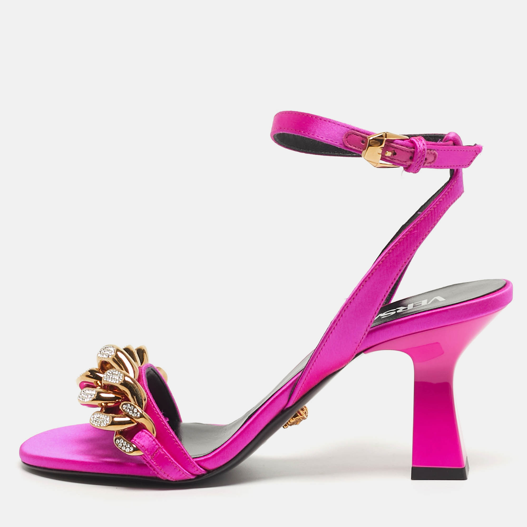 Versace Medusa Chain Size 36 Pink Satin Ankle Strap Sandals, Sandals - Luxury Closet