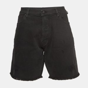 Zadig & Voltaire Black Distressed Denim Raw Edge Detail Shorts L Waist 34", Clothing - Luxury Closet