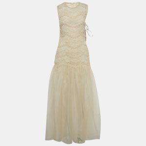 Zimmermann Cream Organza Illuminate Macrame Tulle Maxi Dress M, Dresses - Luxury Closet