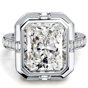 halo engagement rings - Italo Sterling Silver Set Side Stone 5.5 Carat Radiant Cut Engagement Ring For Women, Italo jewelry - Online Catalog