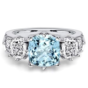 unique engagement rings - Italo Five Stone Cushion Cut Aquamarine Ring 3 Carat Ring, Italo jewelry - Online Catalog
