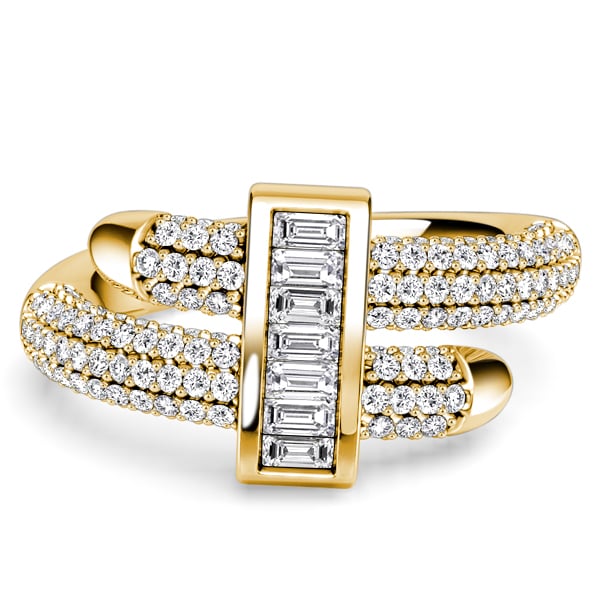 unique engagement rings - Italo Golden Micro Pave Round & Baguette Cut Unique Engagement Rings, Italo jewelry - Online Catalog