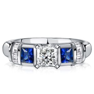 three stone engagement rings - Italo Princess Cut Blue Sapphire Three Stone Engagement Ring For Women, Italo jewelry - Online Catalog