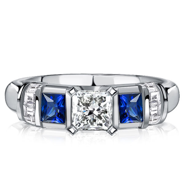 three stone engagement rings - Italo Princess Cut Blue Sapphire Three Stone Engagement Ring For Women, Italo jewelry - Online Catalog