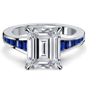 classic engagement rings - Italo Channel Set Blue Sapphire Emerald Cut Engagement Ring For Women, Italo jewelry - Online Catalog